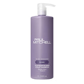Paul Mitchell Platinum Blonde Violet Shampoo bottle pouring to banish brass and hydrate