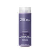Paul Mitchell Platinum Plus Deep Violet Shampoo bottle front, toning formula targets brass.
