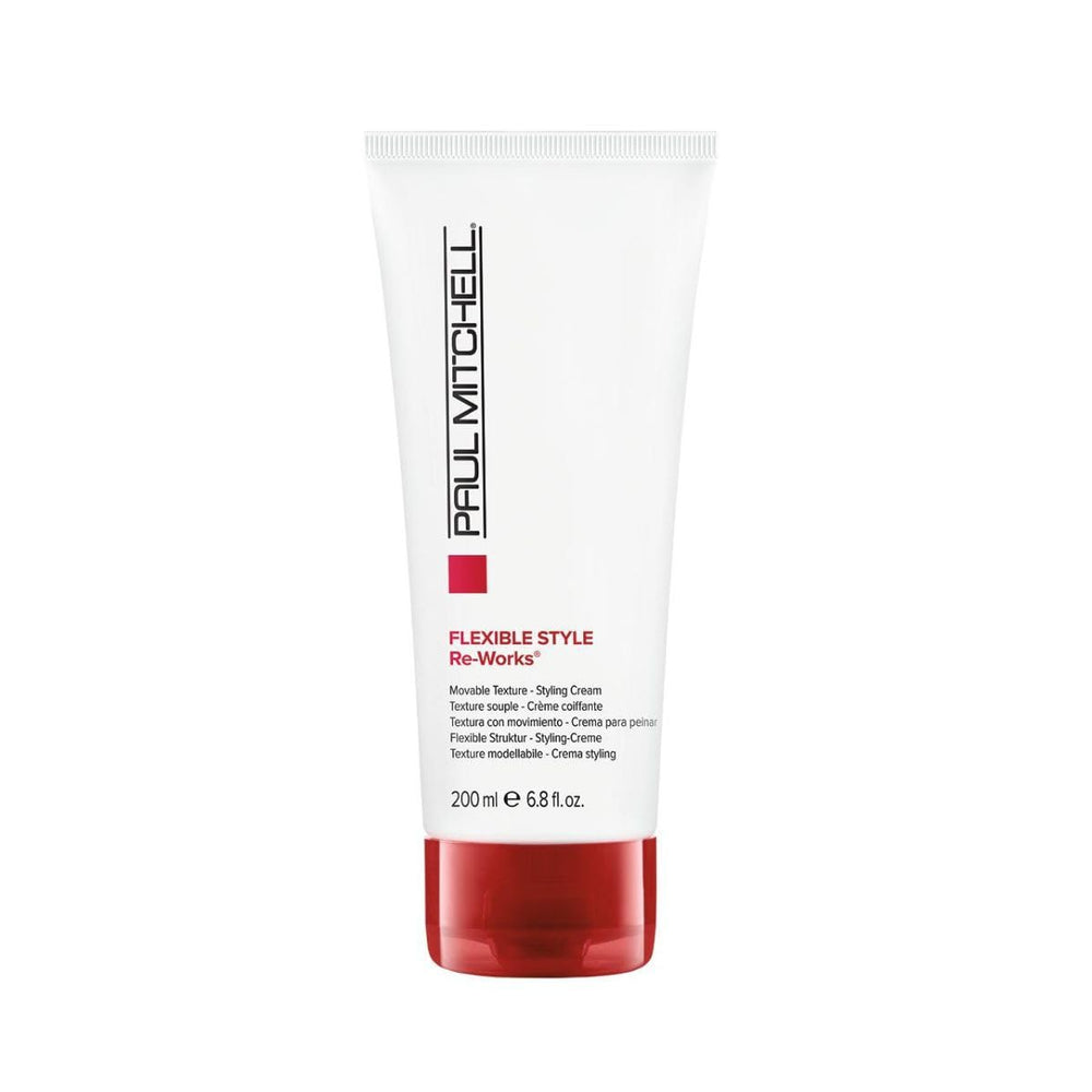 Paul Mitchell Re-Works cream bottle pour demonstrates bendable texture for restyling