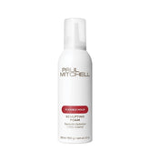 Paul Mitchell Sculpting Foam bottle closeup showing frizz control capability.