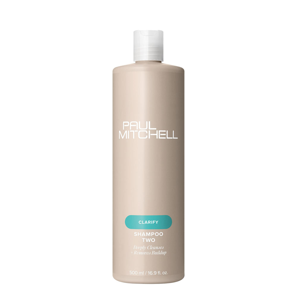 Paul Mitchell Shampoo Two bottle closeup with lemon scent for an oily-hair clarifying cleanse.