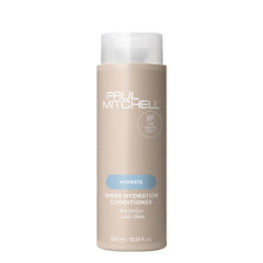 Paul Mitchell Sheer Hydration Conditioner bottle shows moisture-boosting formula for dry hair