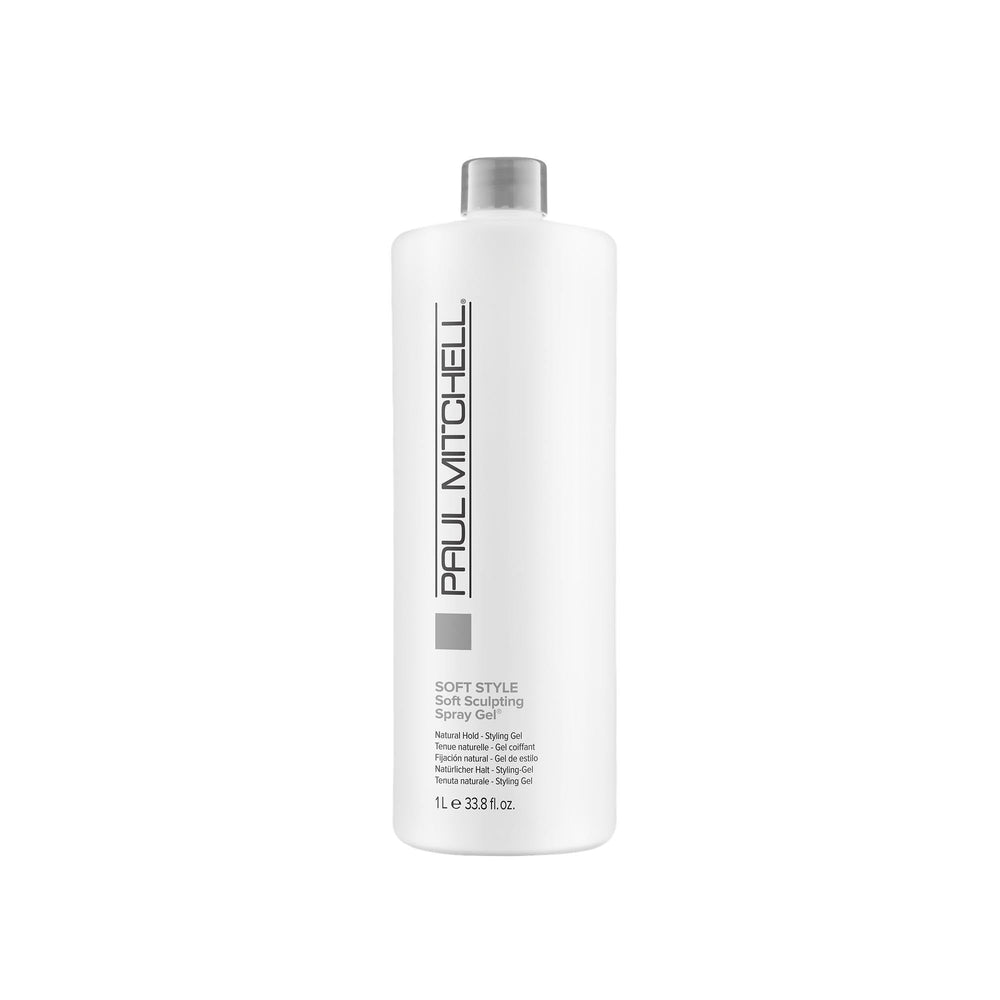 Paul Mitchell Soft Sculpting Spray Gel bottle closeup showing natural hold and shine