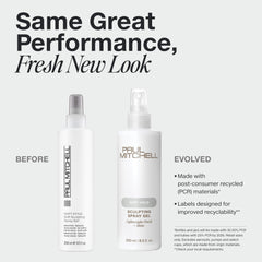 Paul Mitchell Soft Sculpting Spray Gel mist on hair demonstrating flexible control