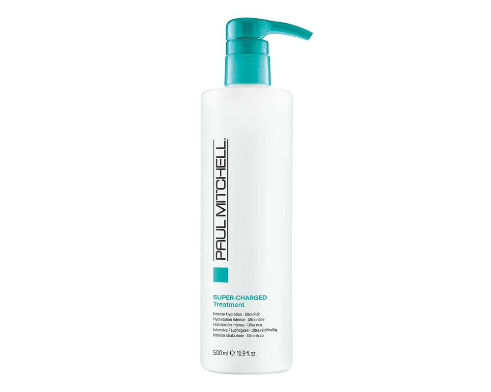 Paul Mitchell Super-Charged Treatment bottle delivering intense moisture and shine
