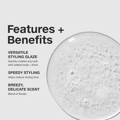 Paul Mitchell glaze suitable for all hair types, enhancing body.