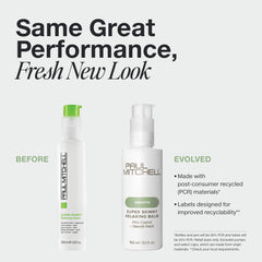 Paul Mitchell balm application close-up highlights lightweight heat protection.