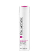 Paul Mitchell Super Strong Conditioner bottle highlights strength-boosting formula for damaged hair.
