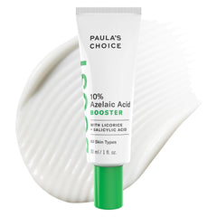 Paula's Choice Boost Azelaic Acid Booster bottle shows oil-free clarity for even-toned skin.