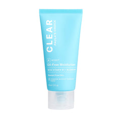 Paula's Choice CLEAR Oil-Free Moisturizer bottle closeup showing weightless hydration for acne-prone skin.