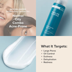 Paula's Choice Oil-Reducing Cleanser on porcelain skin shows pore refinement and shine control.