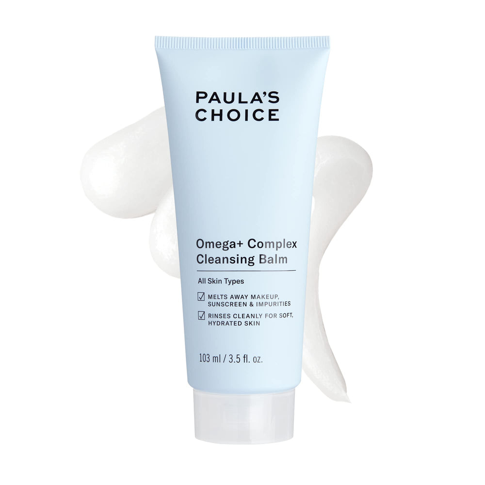 Paula's Choice Omega Complex balm jar closeup, gentle cleansing texture for sensitive skin.