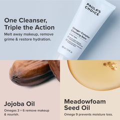 Paula's Choice Omega Complex balm texture melt shows creamy-to-oil transition during application.