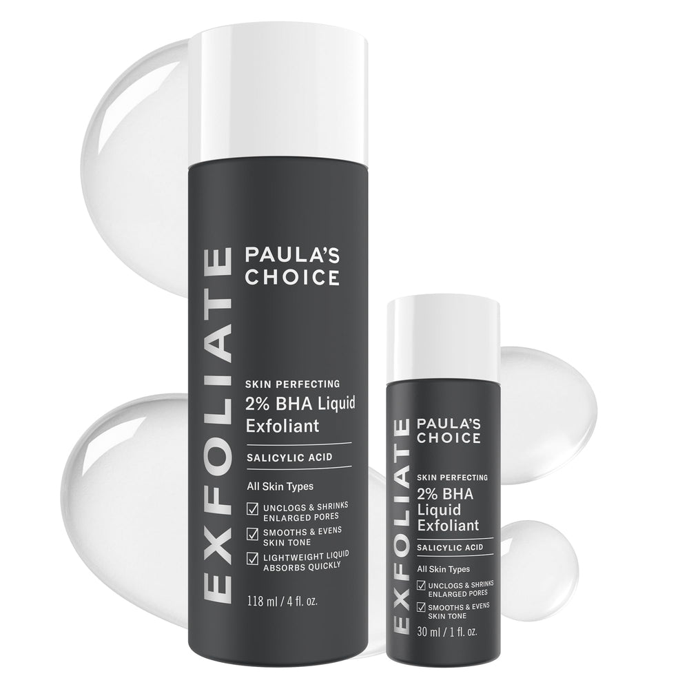 Paula's Choice Skin Perfecting 2% BHA full-size bottle showing pore treatment benefits