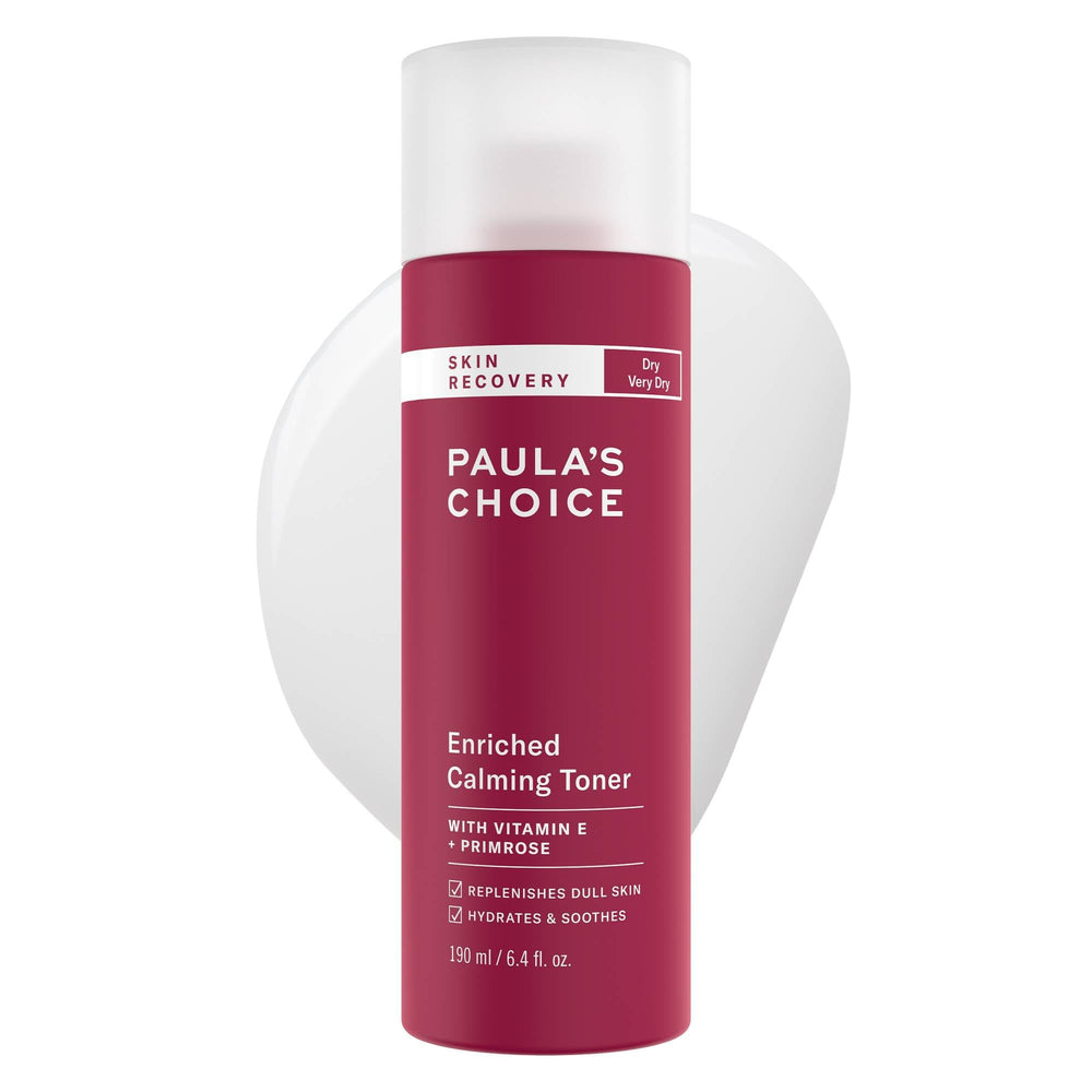 Paula's Choice Skin Recovery Calming Toner bottle showing hydrating, soothing donor for dry skin