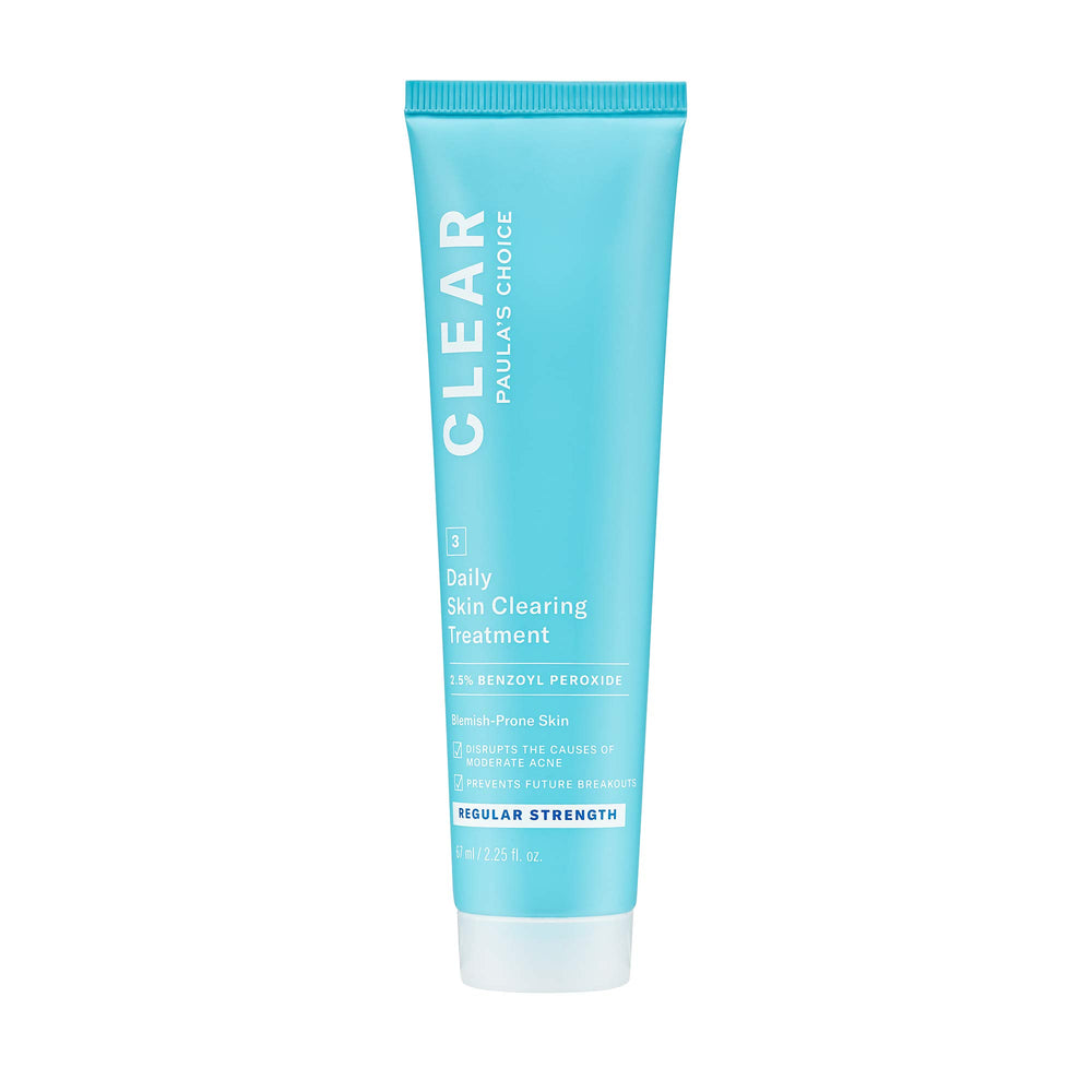 Paula's Choice CLEAR daily cream tube demonstrates acne control with fragrance-free care.