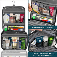 PAVILIA cosmetics bag mesh pockets provide clear view of contents for quick access.