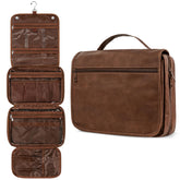 PAVILIA hanging toiletry bag dark brown closed, compact travel ready