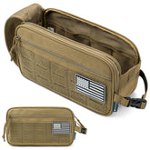 PAVILIA Tactical Toiletry Bag front view with MOLLE webbing for easy organization.