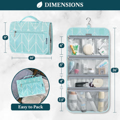 PAVILIA teal-chevron waterproof toiletry bag ready for travel.