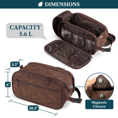 PAVILIA Toiletry Bag dark brown water-resistant material protects contents in luggage