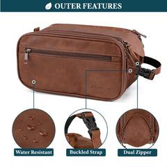PAVILIA Toiletry Bag hanging clip-buckle demonstrates easy access in hotel bathrooms.