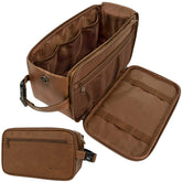 PAVILIA Toiletry Bag XL Brown front view showing ample grooming storage