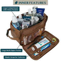 PAVILIA Toiletry Bag XL Brown side pockets organize small items during travel