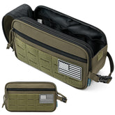 PAVILIA Tactical Toiletry Bag Olive front view highlights compact organization for travel.