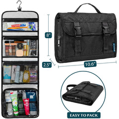 PAVILIA travel hanging toiletry bag hanging hook view for hotel setup and easy drying.