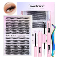 Pawotence lash extension kit clusters close-up for natural-looking, customizable results at home