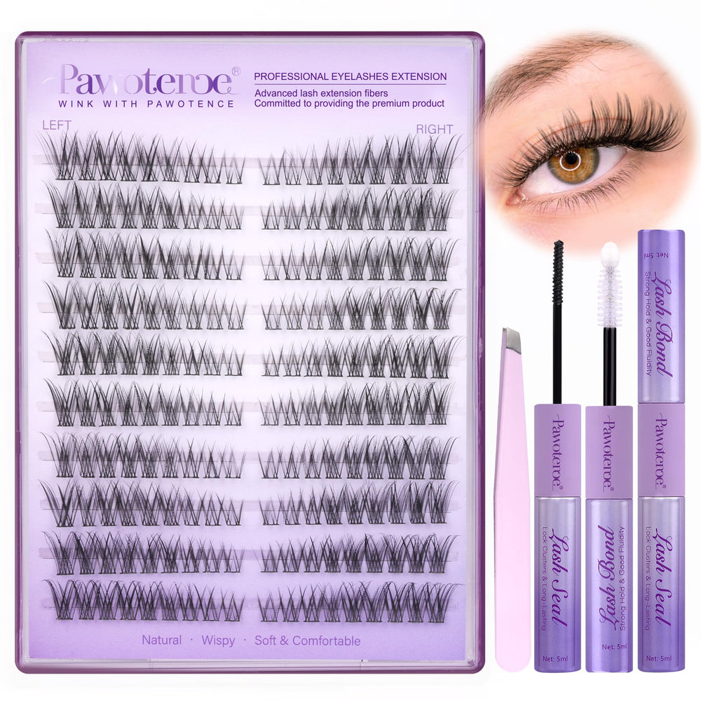 Pawotence Wispy Lash Clusters 180pcs for a natural cat-eye look at home.