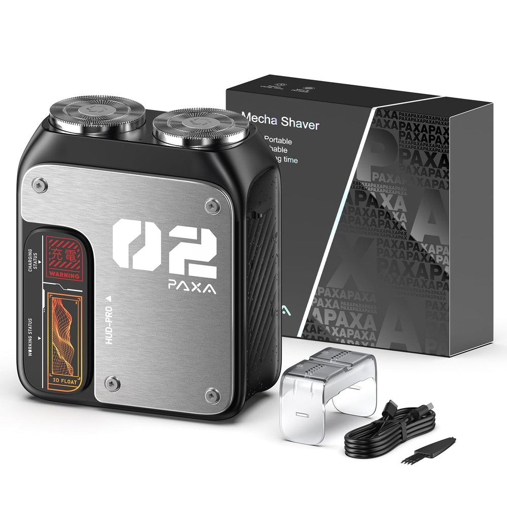 PAXA mini electric shaver gray front view, compact for travel-ready grooming