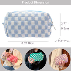 PAZIMIIK checkered makeup bag blue roomy-compartment fits brushes and cosmetics