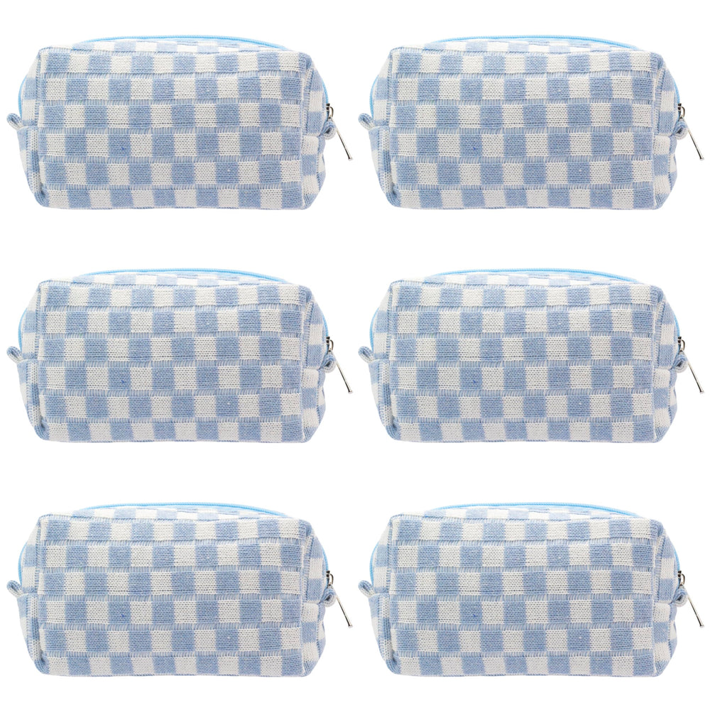 PAZIMIIK checkered makeup bag blue stand-up for quick access on the go