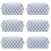 PAZIMIIK checkered makeup bag blue stand-up for quick access on the go