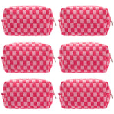PAZIMIIK checkered makeup bag with flat bottom for upright display