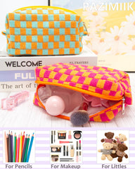 PAZIMIIK estuche maquillaje a cuadros base plana, mantiene estabilidad en cualquier superficie.