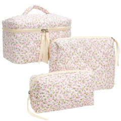 PAZIMIIK makeup bag set large front view shows quilted exterior for stylish travel organization.