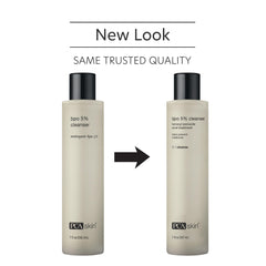 PCA SKIN benzoyl peroxide face wash closeup bottle highlights clarifying action for acne-prone skin.