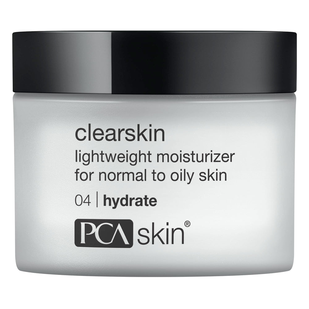 PCA SKIN Clearskin lightweight moisturizer jar shows quick-absorbing hydration for oily skin.
