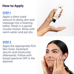 PCA SKIN foaming cleanser lather demonstrates gentle cleansing for oily skin.