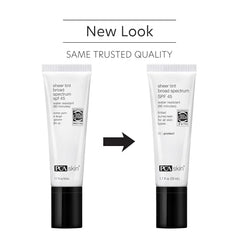 PCA SKIN Sheer Tinted Sunscreen SPF 45 label close-up communicates broad spectrum protection.