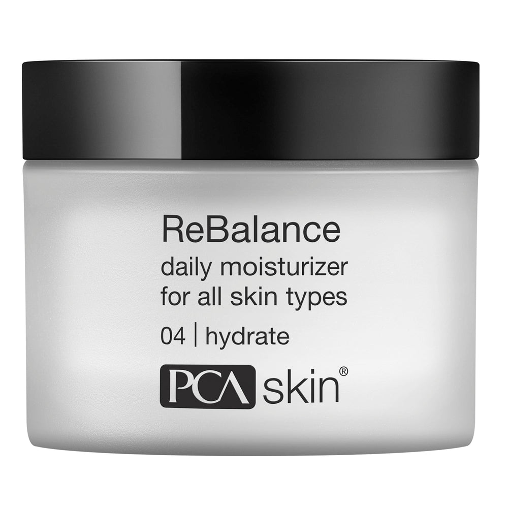 PCA SKIN ReBalance moisturizer jar front showing creamy hydration for sensitive skin.