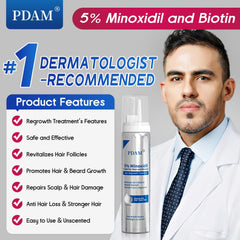 Pdam minoxidil-foam-absorption close-up highlights non-greasy finish on the scalp.