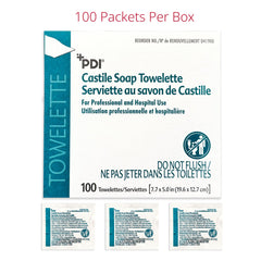 PDI Castile Soap Towelettes single wrapped towelette ready for on-the-go use.