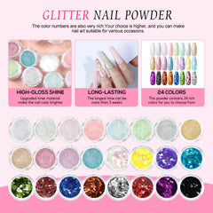 PEACECOLOR 24pcs glitter powder for decorative nail art