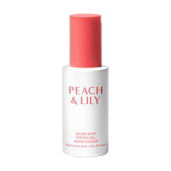 Peach & Lily glass-skin water-gel moisturizer bottle demonstrates lightweight, oil-free hydration for a shine-free glow.