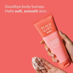 Peach & Lily KP Bump Boss massage action showing targeted exfoliation on legs.