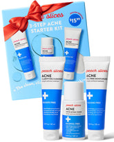 Peach Slices 3-Step Acne Starter Kit packaging—compact vegan system for clearer-looking skin.